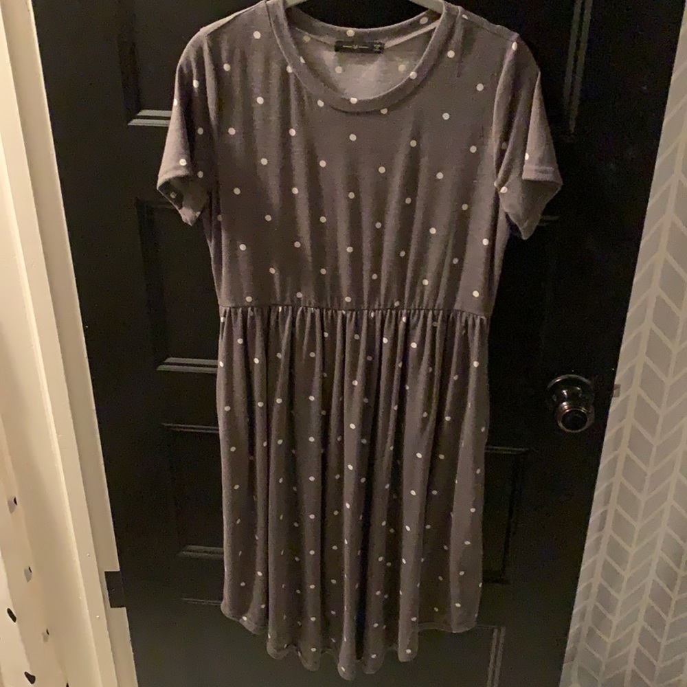 Grey with white polka dot dress